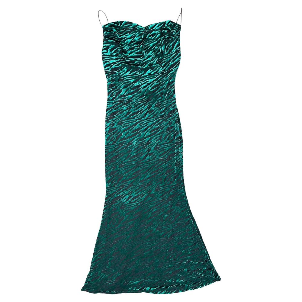Runaway Lionell Emerald Green Zebra Stripe Backless Maxi Dress Sz 8 / L NEW Tags